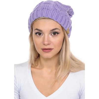 Skullies & Beanies Unisex Warm Chunky Soft Stretch Cable Knit Beanie Cap Hat - 102 Lavender - CT1889YL7E9 $10.23