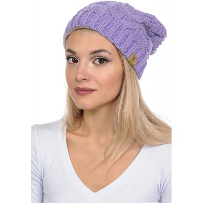 Skullies & Beanies Unisex Warm Chunky Soft Stretch Cable Knit Beanie Cap Hat - 102 Lavender - CT1889YL7E9 $10.23