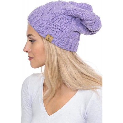 Skullies & Beanies Unisex Warm Chunky Soft Stretch Cable Knit Beanie Cap Hat - 102 Lavender - CT1889YL7E9 $10.23