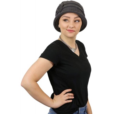 Skullies & Beanies Women's Hat Fleece Cloche Cancer Headwear Chemo Ladies Winter Head Coverings Bow - Grey - CA18HDXHEY8 $17.16