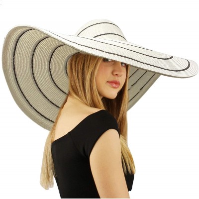Sun Hats Summer Elegant Derby Big Super Wide Brim 8" Brim Floppy Sun Beach Dress Hat - Striped Lurex White - C4195IOMOEN $39.98