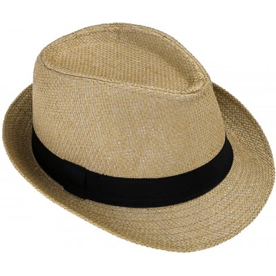 Fedoras Straw Panama Hat Short Brim Trilby Fedora Hat Summer Beach Sun Hats Women Men - 03-khaki - C0194HS7MO0 $34.23
