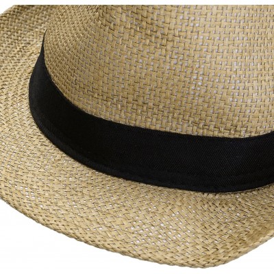 Fedoras Straw Panama Hat Short Brim Trilby Fedora Hat Summer Beach Sun Hats Women Men - 03-khaki - C0194HS7MO0 $21.34