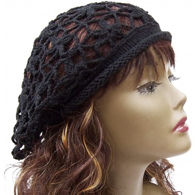 Berets Women's Light Beret Crochet Knitted Style for Spring Summer Fall - Black - CE1822G09II $10.09