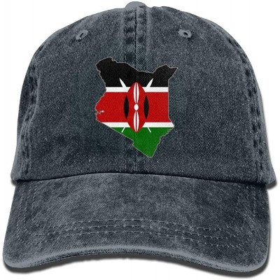 Baseball Caps Unisex Baseball Cap Denim Hat Kenya Flag Map Adjustable Snapback Solid Hat - Navy - C018I468SQD $17.56