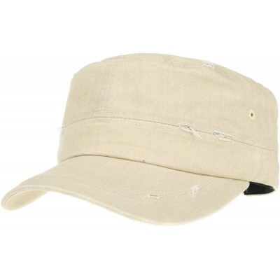 Baseball Caps Cadet Cap Camouflage Twill Cotton Distressed Washed Hat KR4303 - Beige - CW12FD17CPD $24.84