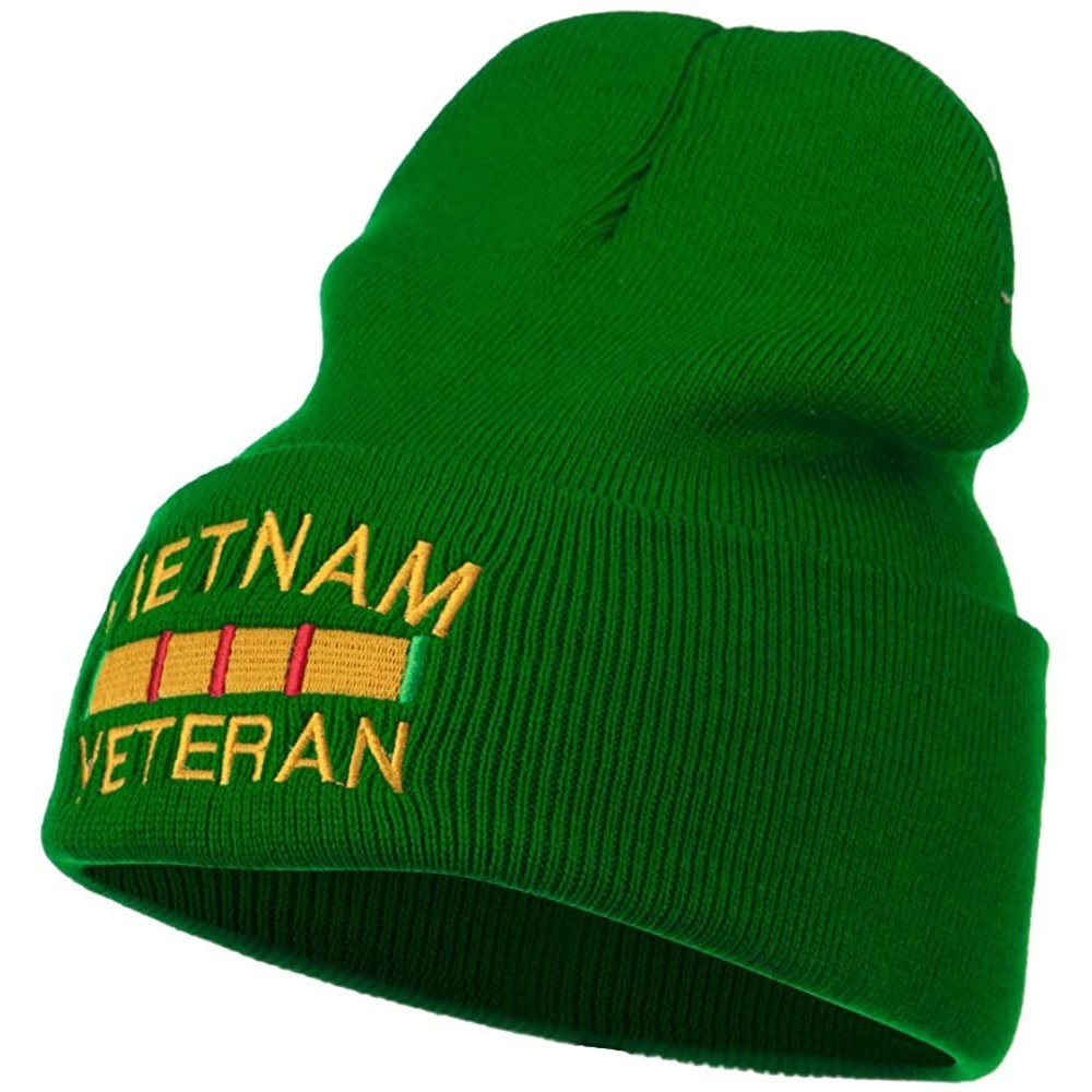 Skullies & Beanies Vietnam Veteran Embroidered Long Knitted Beanie - Kelly - CD18WS33I2H $23.89