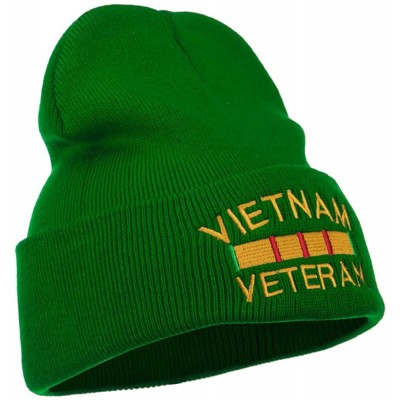 Skullies & Beanies Vietnam Veteran Embroidered Long Knitted Beanie - Kelly - CD18WS33I2H $23.89