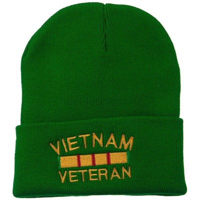 Skullies & Beanies Vietnam Veteran Embroidered Long Knitted Beanie - Kelly - CD18WS33I2H $23.89