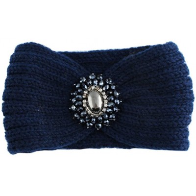 Cold Weather Headbands Retro Bohemian Beads Cable Knitted Winter Turban Ear Warmer Headband - Navy Blue - CE189MW3XG2 $8.70