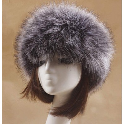 Cold Weather Headbands Women's Faux Fur Headband Soft Winter Cossack Russion Style Hat Cap - Grey&white - CA18L8I4RSD $14.36