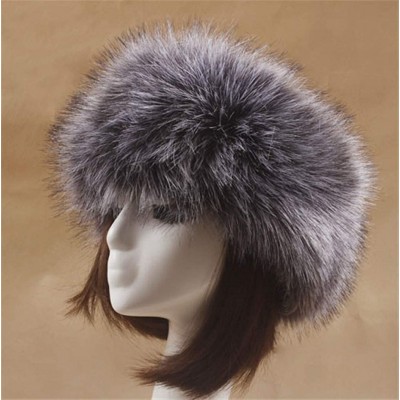 Cold Weather Headbands Women's Faux Fur Headband Soft Winter Cossack Russion Style Hat Cap - Grey&white - CA18L8I4RSD $14.36