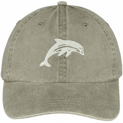 Baseball Caps Dolphin Embroidered Animal Series Low Profile Washed Cotton Cap - Khaki - CI12I2JKBAZ $14.69
