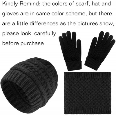 Skullies & Beanies 4 Pieces Womens Winter Beanie Hats with Ponytail Hole Knit Scarf Gloves - Black - CJ18YSNDU23 $15.06