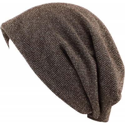 Skullies & Beanies Unisex Heather Tweed/Solid Fleece Lined Slouchy Long Beanie Warm Hat - Brown - CH12LWW3X2D $10.47