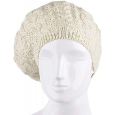 Skullies & Beanies Soft Lightweight Crochet Beret for Women Solid Color Beret Hat - One Size Slouchy Beanie - Beige - C618KED...