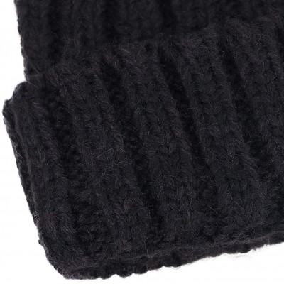 Skullies & Beanies Women's Winter Ski Knit Warm Fleece Beanie Hat w/Double Fur Pom - Black Hat Black Grey Ball Black Lining -...