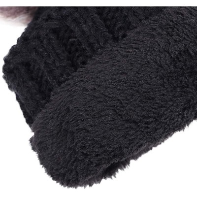 Skullies & Beanies Women's Winter Ski Knit Warm Fleece Beanie Hat w/Double Fur Pom - Black Hat Black Grey Ball Black Lining -...