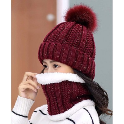 Skullies & Beanies Womens Winter Beanie Hat Scarf Set Warm Fuzzy Knit Hat Neck Scarves - C-wine Red - CT18ZDQ8IAT $13.67