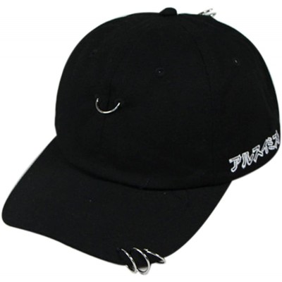 Baseball Caps Women's Iron Ring Pin Retro Baseball Cap Trucker Hat - 3 Ring Black - CX186NZRAE5 $12.26