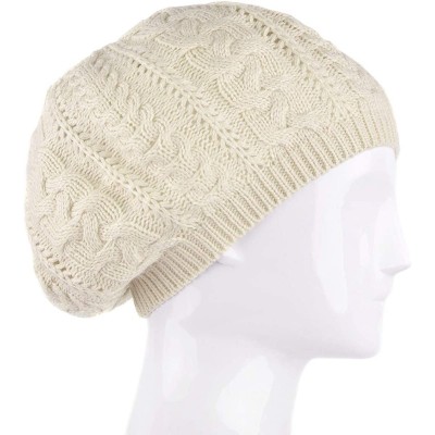 Skullies & Beanies Soft Lightweight Crochet Beret for Women Solid Color Beret Hat - One Size Slouchy Beanie - Beige - C618KED...
