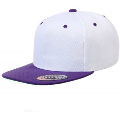 Baseball Caps Blank Adjustable Flat Bill Plain Snapback Hats Caps - White/Purple - CG11LI0N80R $11.64