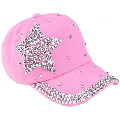 Baseball Caps Caps- Boy Girls 2016 Fashion Rhinestone Star Shaped Snapback Baseball Cap Hat (Pink) - CP12DYRAN1R $11.05