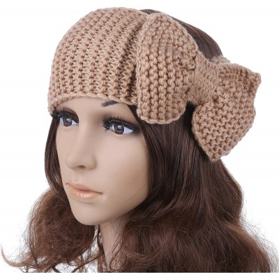 Headbands Women's Crochet Big Bow Knitted Winter Headband 2 - Tan - CW1870C0ARE $10.42