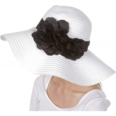 Sun Hats Daisy UPF 50+ 100% Paper Straw Flower Accent Wide Brim Floppy Hat - White - C41190EY7ML $24.20