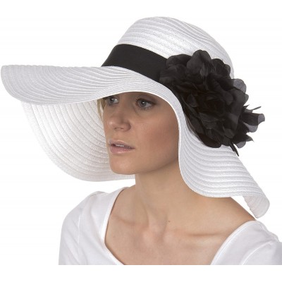 Sun Hats Daisy UPF 50+ 100% Paper Straw Flower Accent Wide Brim Floppy Hat - White - C41190EY7ML $24.20