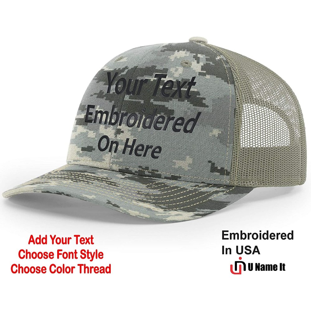 Baseball Caps Custom Richardson 112 Hat with Your Text Embroidered Trucker Mesh Snapback Cap - Digital Camo/Light Green - CW1...