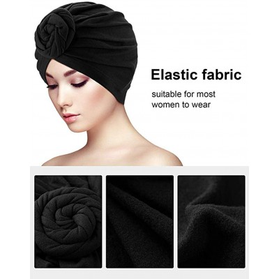 Skullies & Beanies Knotted Cotton Turban Hat Chemo Cap Headbands Muslim Turban for Women Hair Accessories - Set-1 - C418WQQ6H...