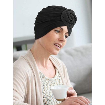 Skullies & Beanies Knotted Cotton Turban Hat Chemo Cap Headbands Muslim Turban for Women Hair Accessories - Set-1 - C418WQQ6H...