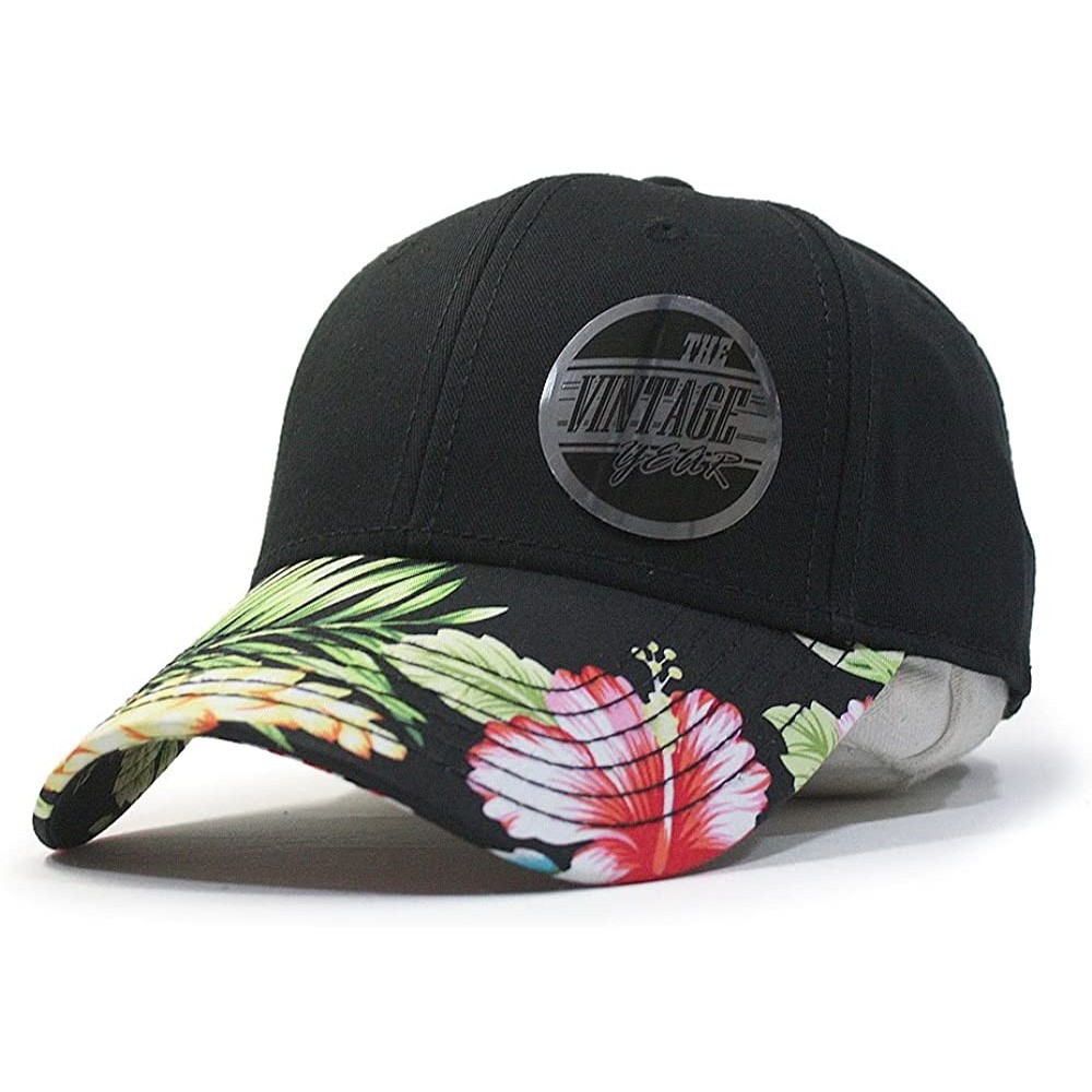 Baseball Caps Premium Floral Hawaiian Cotton Twill Adjustable Snapback Hats Baseball Caps - Hawaiian/Black/Black - CC124KPG33...