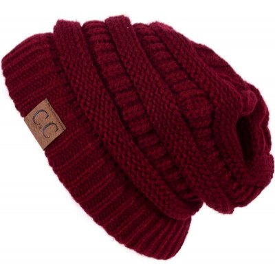 Skullies & Beanies Unisex Plain CC Beanie Cap Warm Thick Bubble Knit Winter Ski Hat - Burgundy - CD18IKDQMNW $12.16