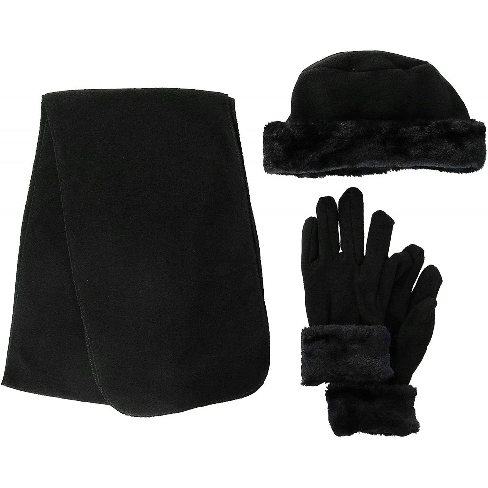 Skullies & Beanies Women's Fleece 3-Piece Winter Set with Fur - Black - CB18IDT7T28 $8.61