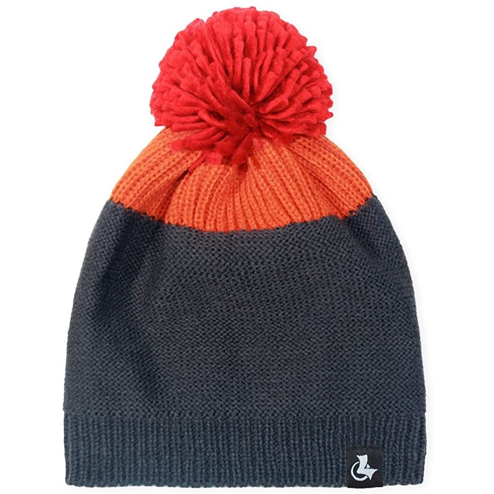 Skullies & Beanies Pom Pom Slouchy Beanie-Winter Mix Knit Ski Cap Skull Hat for Women & Men - Plain Style Orange - CW186HLMIQ...