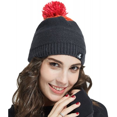 Skullies & Beanies Pom Pom Slouchy Beanie-Winter Mix Knit Ski Cap Skull Hat for Women & Men - Plain Style Orange - CW186HLMIQ...
