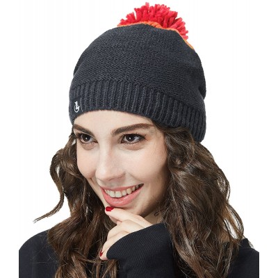 Skullies & Beanies Pom Pom Slouchy Beanie-Winter Mix Knit Ski Cap Skull Hat for Women & Men - Plain Style Orange - CW186HLMIQ...