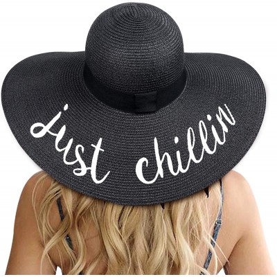 Sun Hats Womens Bowknot Straw Hat Foldable Beach Sun Hat Roll up UPF 50+ - Ae Just Chillin - Black - CY18SMU0ZKW $17.84