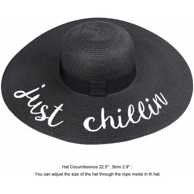 Sun Hats Womens Bowknot Straw Hat Foldable Beach Sun Hat Roll up UPF 50+ - Ae Just Chillin - Black - CY18SMU0ZKW $17.84