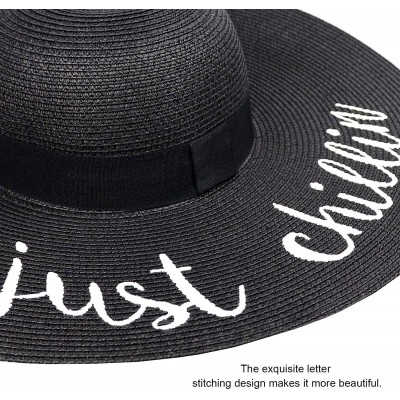 Sun Hats Womens Bowknot Straw Hat Foldable Beach Sun Hat Roll up UPF 50+ - Ae Just Chillin - Black - CY18SMU0ZKW $17.84