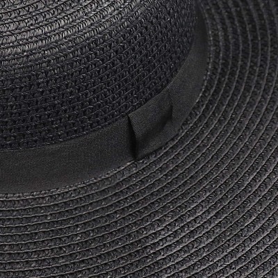 Sun Hats Womens Bowknot Straw Hat Foldable Beach Sun Hat Roll up UPF 50+ - Ae Just Chillin - Black - CY18SMU0ZKW $17.84