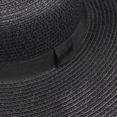 Sun Hats Womens Bowknot Straw Hat Foldable Beach Sun Hat Roll up UPF 50+ - Ae Just Chillin - Black - CY18SMU0ZKW $17.84