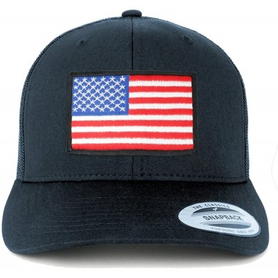 Baseball Caps American Flag Patch Snapback Trucker Mesh Cap - Navy - White Black Border - CU188I7WUES $21.15