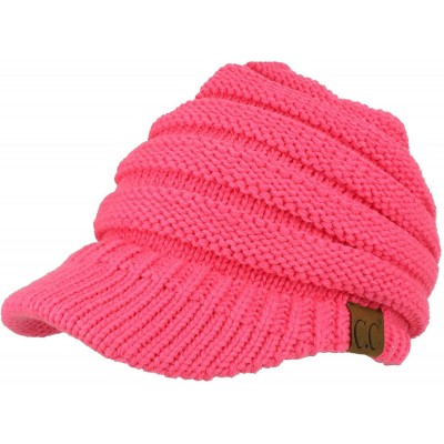 Skullies & Beanies Women's Ribbed Knit Winter Ponytail Visor Beanie Cap - Candy Pink - C018958W0R0 $52.96