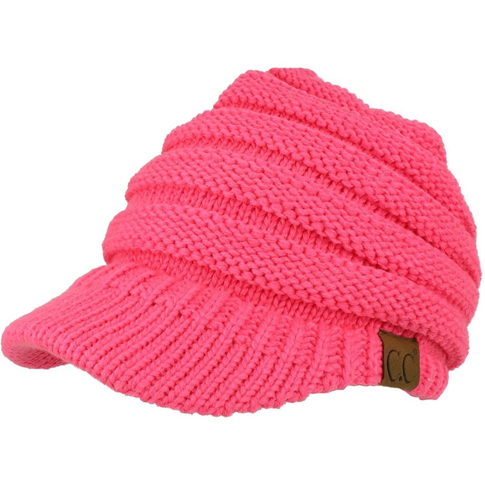 Skullies & Beanies Women's Ribbed Knit Winter Ponytail Visor Beanie Cap - Candy Pink - C018958W0R0 $25.59