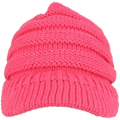 Skullies & Beanies Women's Ribbed Knit Winter Ponytail Visor Beanie Cap - Candy Pink - C018958W0R0 $25.59