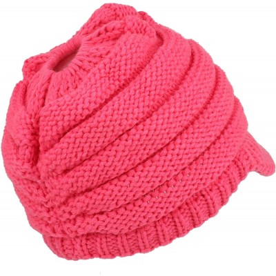 Skullies & Beanies Women's Ribbed Knit Winter Ponytail Visor Beanie Cap - Candy Pink - C018958W0R0 $25.59