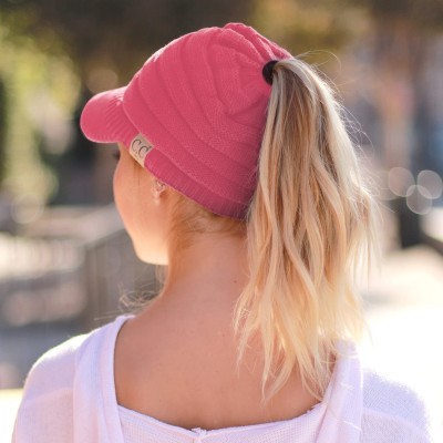 Skullies & Beanies Women's Ribbed Knit Winter Ponytail Visor Beanie Cap - Candy Pink - C018958W0R0 $25.59